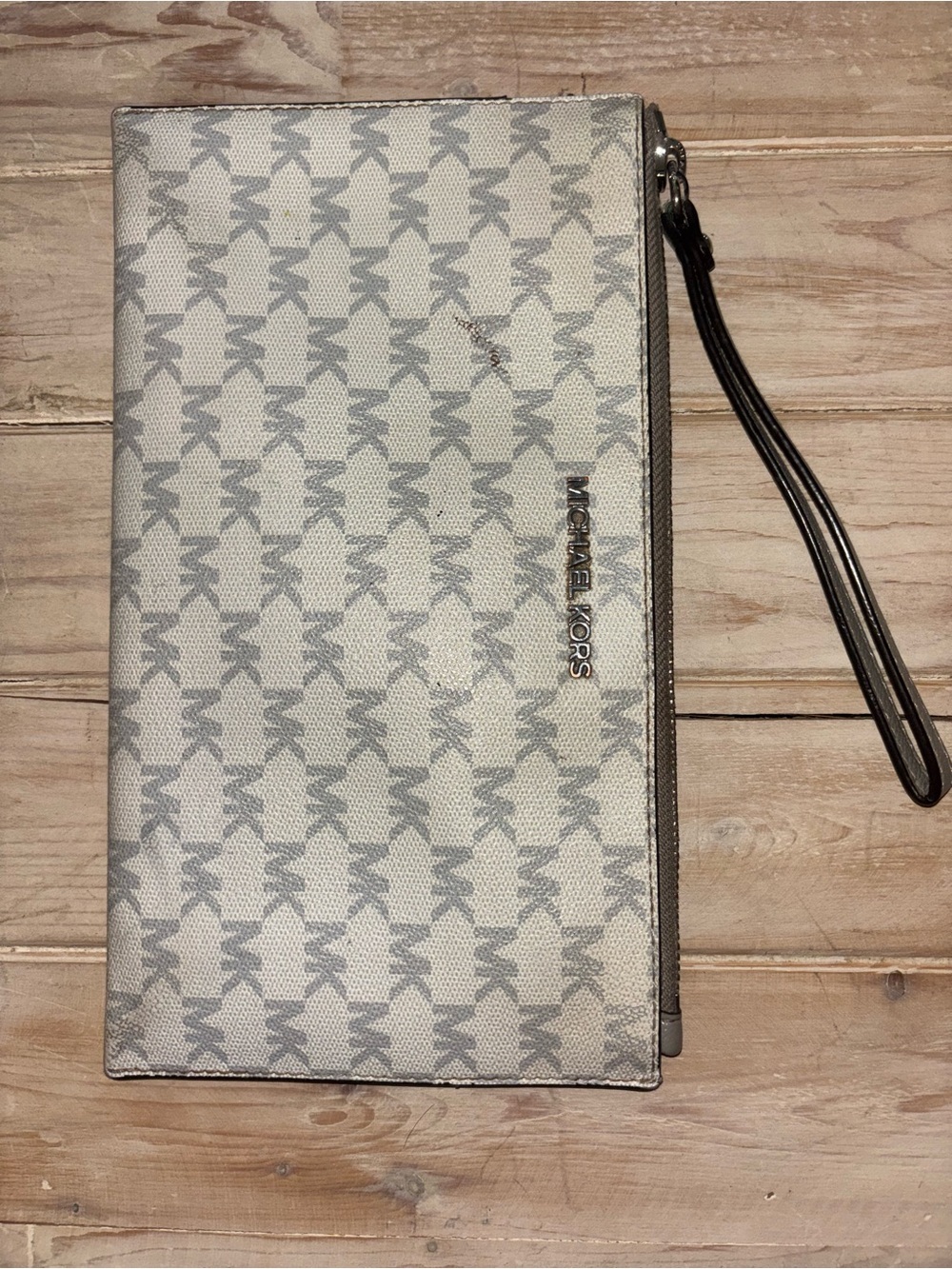 Michael Kors Ivory & Gray MK Logo Wristlet Wallet